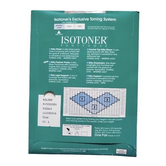 Vintage NOS Isotoner Pantyhose Control Top Sandalfoot Teak Size 1 Silky Sheer - Picture 2 of 3